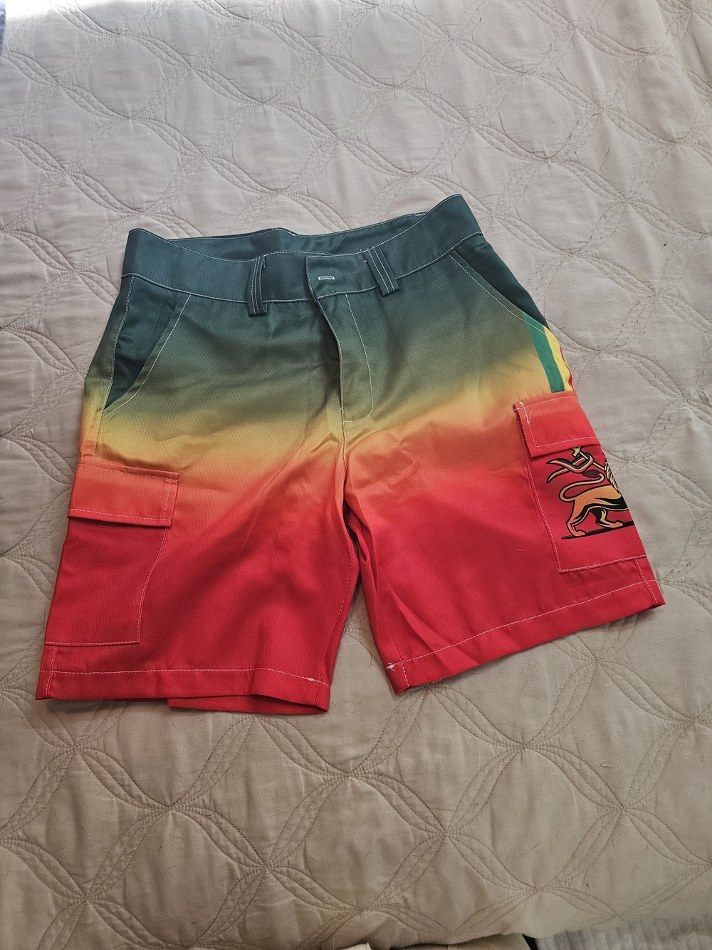 Men's Ombre Green-Yellow-Red Cargo Shorts with Side Pocket